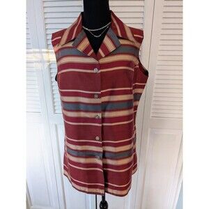 Avenue Top Women's 14/16 Deep Brick Red Gold 100% Silk Blouse Tank Shirt Glam